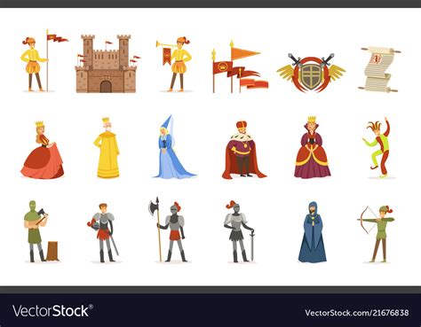 Medieval cartoon characters and european middle Vector Image