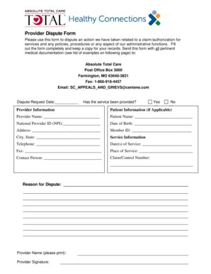 Provider Dispute Form Absolute Total Care Fill And Sign Printable