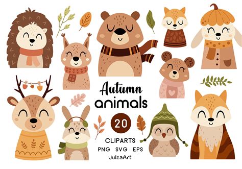 Autumn Animals Clipart, Fall Clipart Graphic by JulzaArt · Creative Fabrica