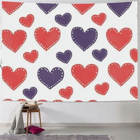 Creowell Hearts Pattern Valentine S Day Tapestry Wall Hanging Soft