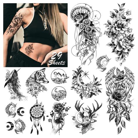 Cerlaza 29 Sheets Waterproof Temporary Tattoos For Women Realistic Fake Tattoo