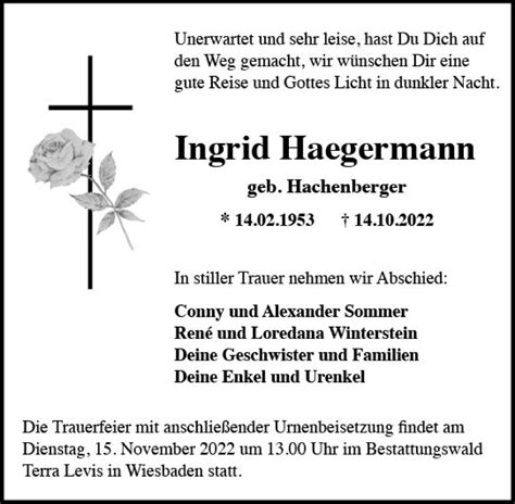 Traueranzeigen Von Ingrid Haegermann Vrm Trauer De