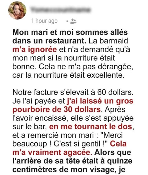 Elle D Ne Avec Son Mari Et Fait Une Horrible D Couverte La Barmaid