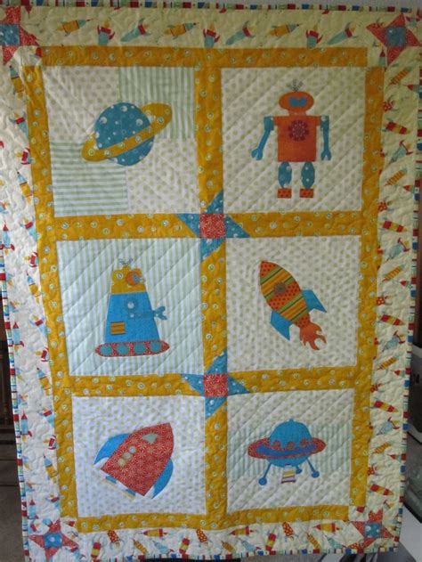 Robot And Rocket Ship Quilt I Made For My Grandson Space Quilt