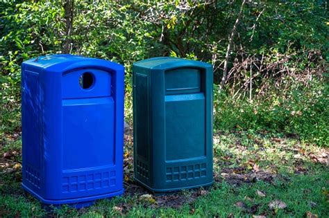 Outdoor Trash And Recycling Cans On Hiking Trail Stock Photo - Download ...