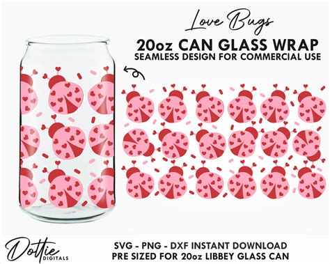 Dottie Digitals Love Bug 20oz Libbey Glass Can Svg Libbey Can Lady