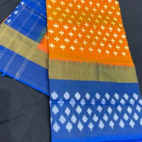 Printed Orange And Blue Pochampally Pure Ikkat Silk Sarees 6 3 M At Rs