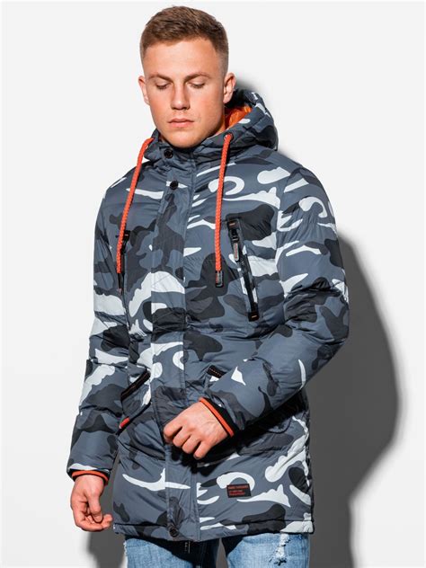 Mens Winter Quilted Jacket C383 Grey Camo Modone Wholesale