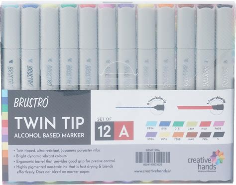 BRUSTRO Twin Tip Alcohol Based Marker Set Of 12 Basic A In Crossline