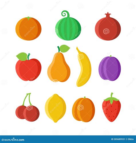 Conjunto Aislado De Frutas De Dibujos Animados Sobre Fondo Blanco