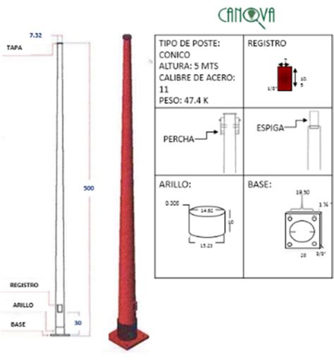 Poste Cónico 5mts CANOVA