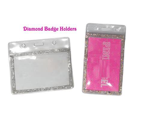 Horizontal Vertical ID Badge Holder Rhinestones Transparent Clear Zip ...