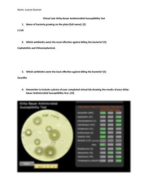 Solution Kirby Bauer Antimicrobial Susceptibility Test Worksheet