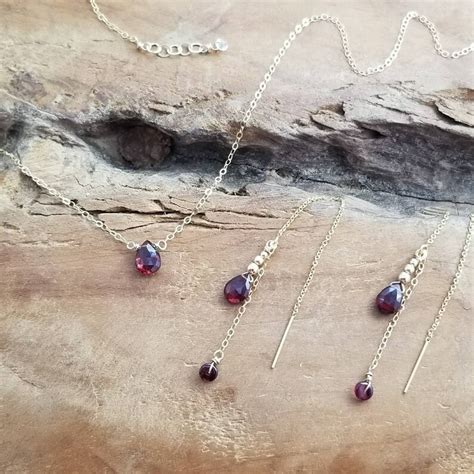 Real Garnet Necklace Garnet Jewelry Set January Birthstone | Etsy