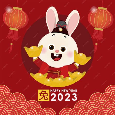 Premium Vector Happy Chinese New Year Greeting Card 2023 With Cute Rabbit