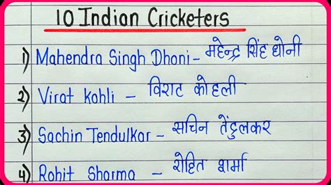 Indian Cricketers Name Players