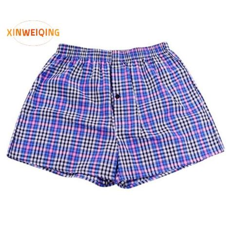 Cheap Casual Plaid Print Elastic Waist Men Underwear Summer Beach Pants