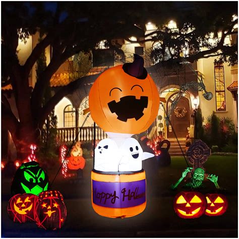 6ft High Halloween Inflatables Pumpkin Hot Air Balloon Ghost Decorations With Led Light