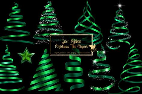 Green Ribbon Christmas Trees Clipart