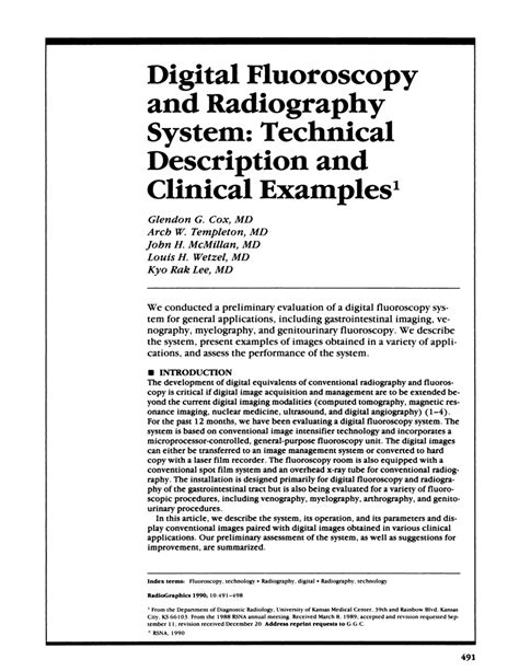 Pdf Digital Fluoroscopy And Radiography System Technical Description