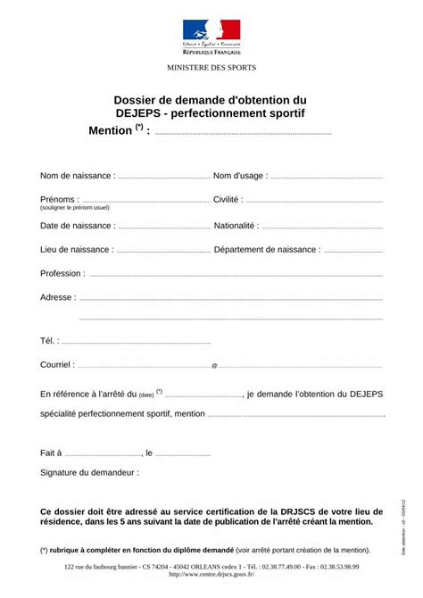 Pdf Dossier De Demande D Obtention Du Dejeps Centre Val De Loire