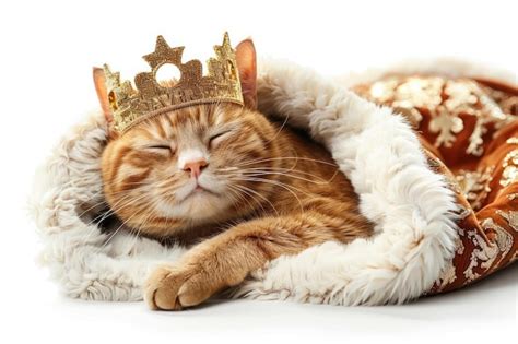 Happy Cat Wearing Queen Costumes Studio Lighting Isolated On White