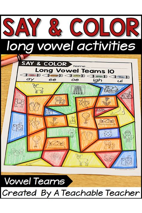 Say And Color Long Vowel Activities Vowel Teams A Teachable Teacher