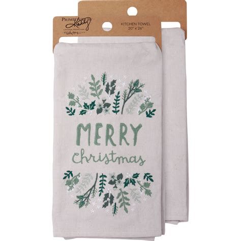 Merry Christmas Greens Kitchen Towel | Primitives By Kathy