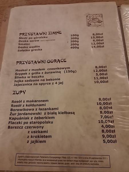 Menu at Przystań u Lipy restaurant Jordanów