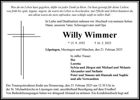 Traueranzeigen Von Willy Wimmer Augsburger Allgemeine Zeitung