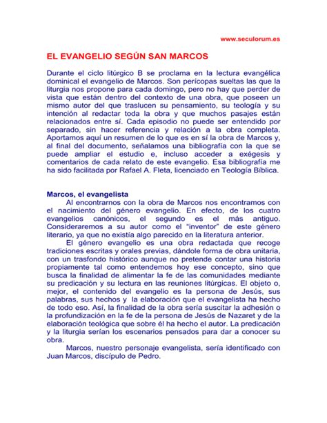 el evangelio según san marcos