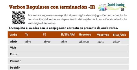 Conjugando Los Verbos Regulares Con Terminaci N Ir Ejercicios En Pdf