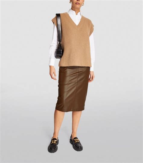 Womens Weekend Max Mara Brown Leather Pencil Midi Skirt Harrods Uk