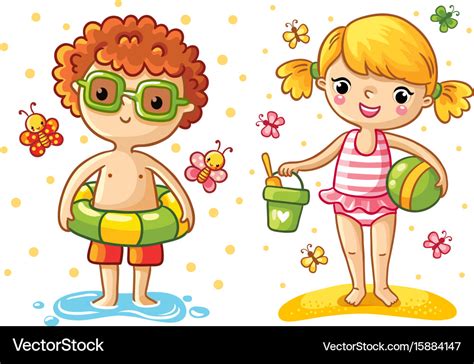 Boy and girl on the beach Royalty Free Vector Image