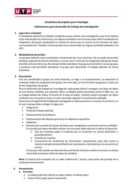 Indicaciones De Trabajo De Investigaci N Grupal Estad Stica