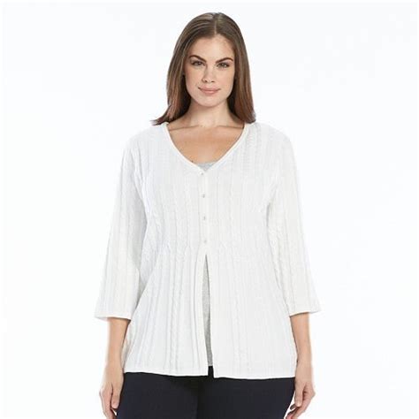 Plus Size Croft Barrow V Neck Cable Knit Flyaway Cardigan Flyaway