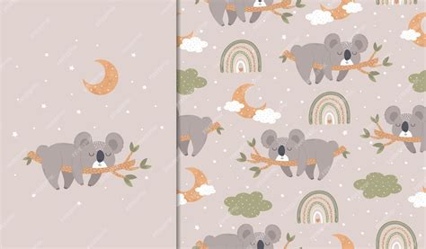 Premium Vector | Set of posters seamless patterns with a koala lying ...