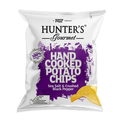 Hunter S Gourmet Hand Cooked Potato Chips Sea Salt Crushed Black