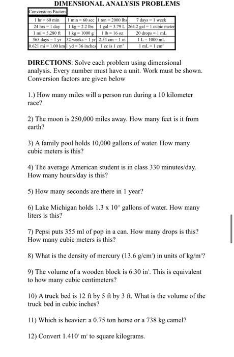 Solved Dimensional Analysis Problems Conversions Factors Ihr