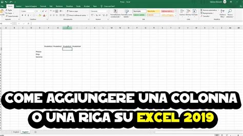 Come Aggiungere Una Colonna O Una Riga Su Excel 2019 YouTube