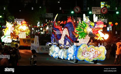 South Korean Buddhists Drive Giant Lantern Floats In A Parade During