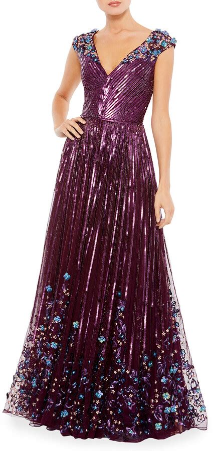 Mac Duggal Cap Sleeve Sequin Starburst A Line Gown Shopstyle Maxi Dresses