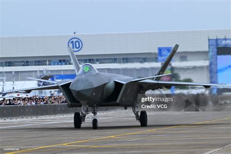 A J 20 Fighter Jet Taxis During Airshow China 2022 At Zhuhai Air Show