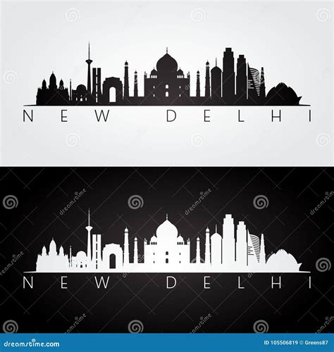 New Delhi Skyline And Landmarks Silhouette Cartoon Vector ...