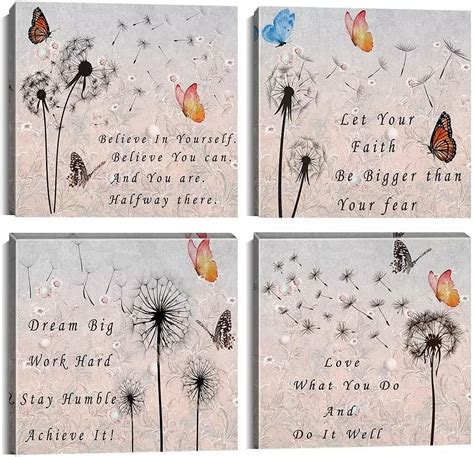 Dandelion And Butterfly Wall Art Inspirational Canvas Prints Colorful