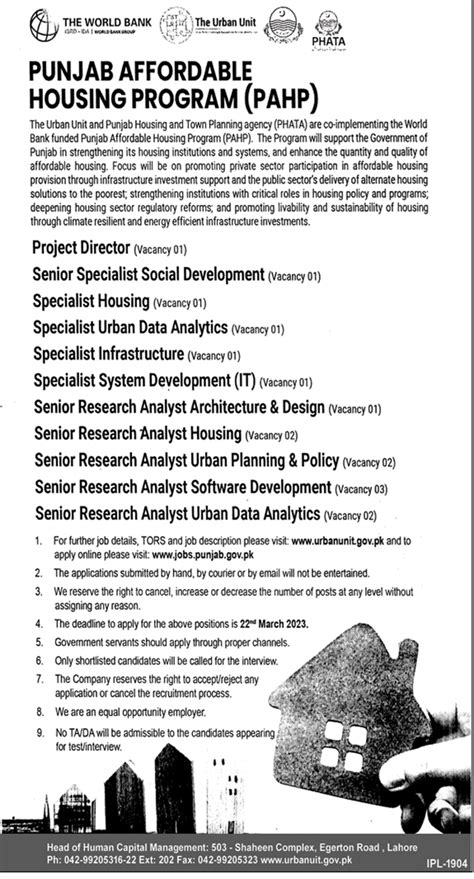 New Jobs In Punjab Government Urban Unit 2023