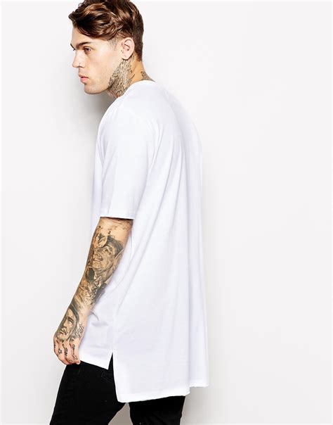 Lyst Asos Super Longline T Shirt With Stepped Hem Skater Fit In White