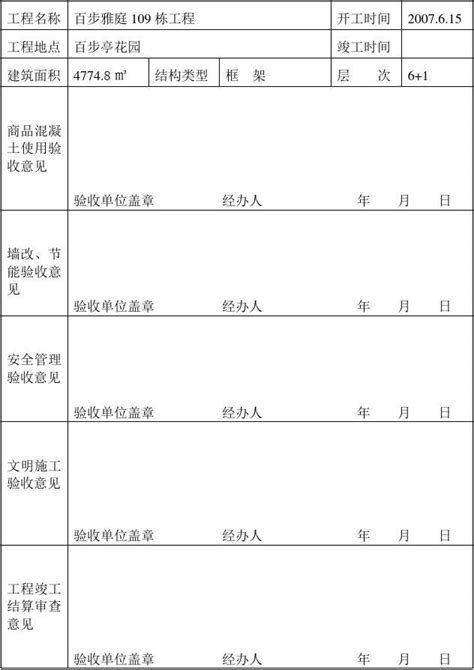 单位工程竣工验收单word文档免费下载亿佰文档网