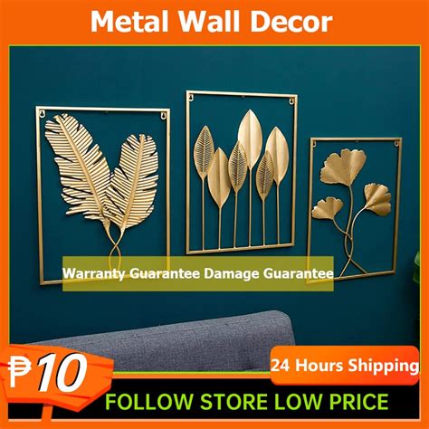 In Stock Metal Wall Decor With Square Frame Leaf Art Gold Framed