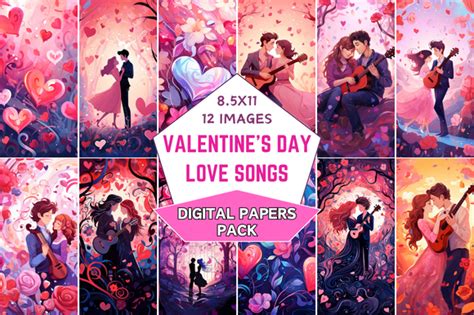 Valentine's Day Love Songs Digital Paper Graphic by Craft Studios ...